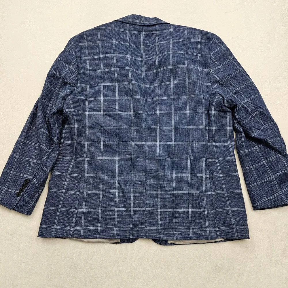 Brooks Brothers Sport Coat Mens 48R Blue Linen Cotton Windowpane Regent Blazer